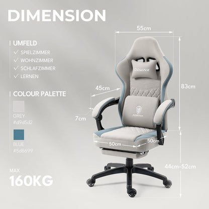 Dowinx Gaming Stuhl Stoff mit Gel-Pad und Massage Grau