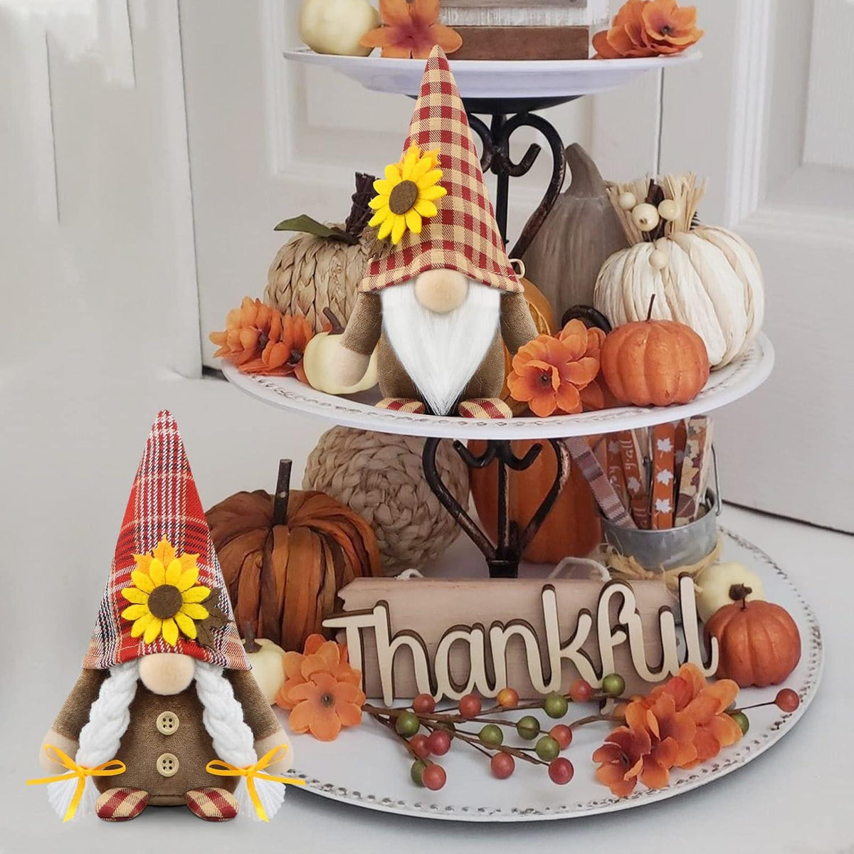 2er Set Handgemachte Herbst Wichtel Figuren Dekoration Rot