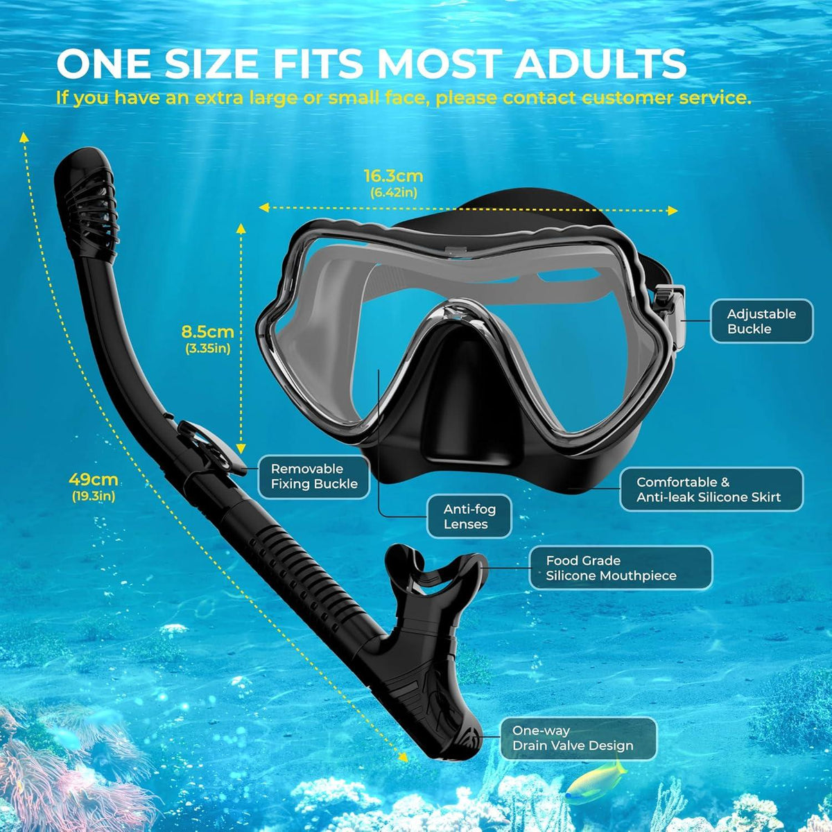 Schnorchelset Erwachsene Tauchermaske Anti-Fog Airflow-Tech