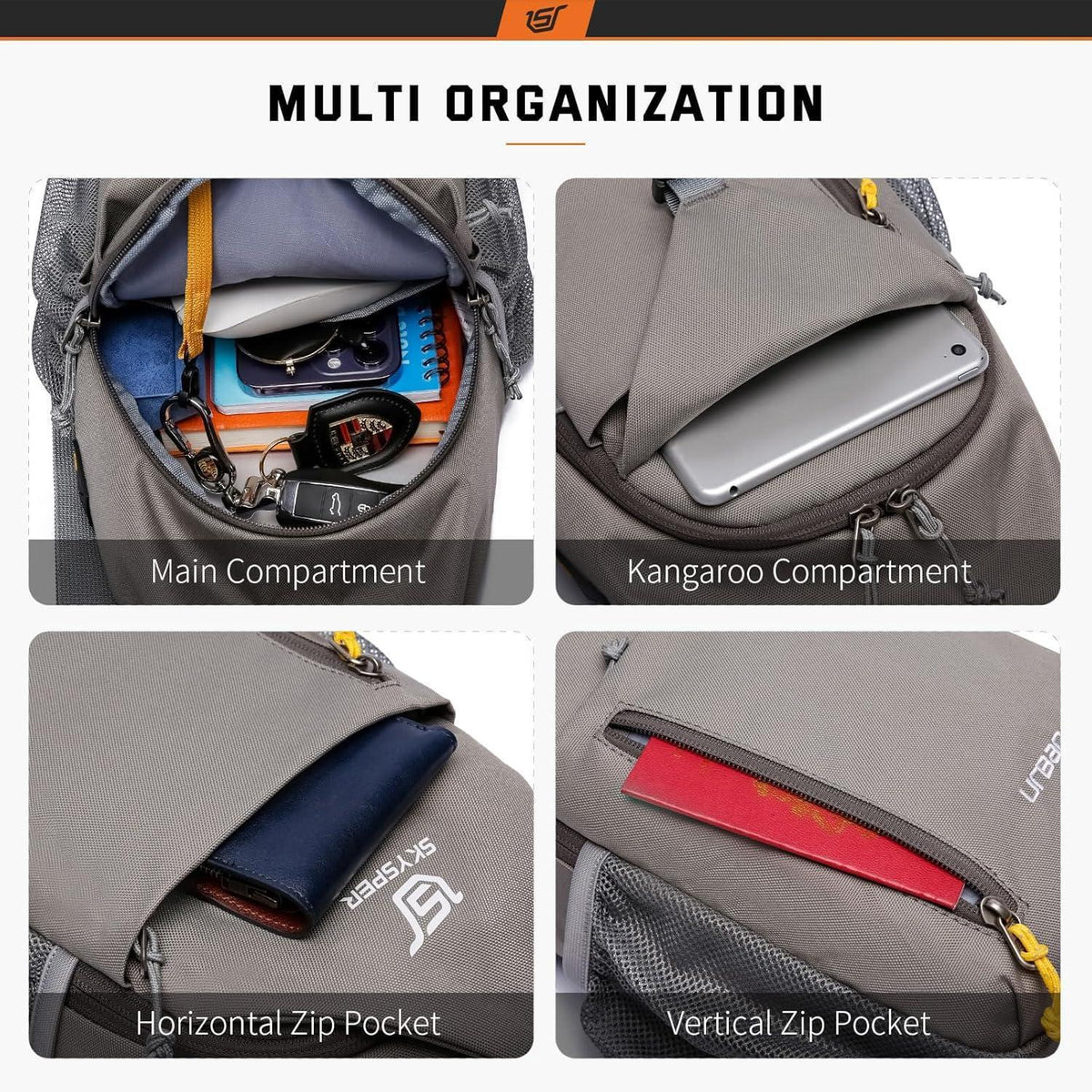 Leichte wasserfeste Sling Bag Khakigrau für Herren