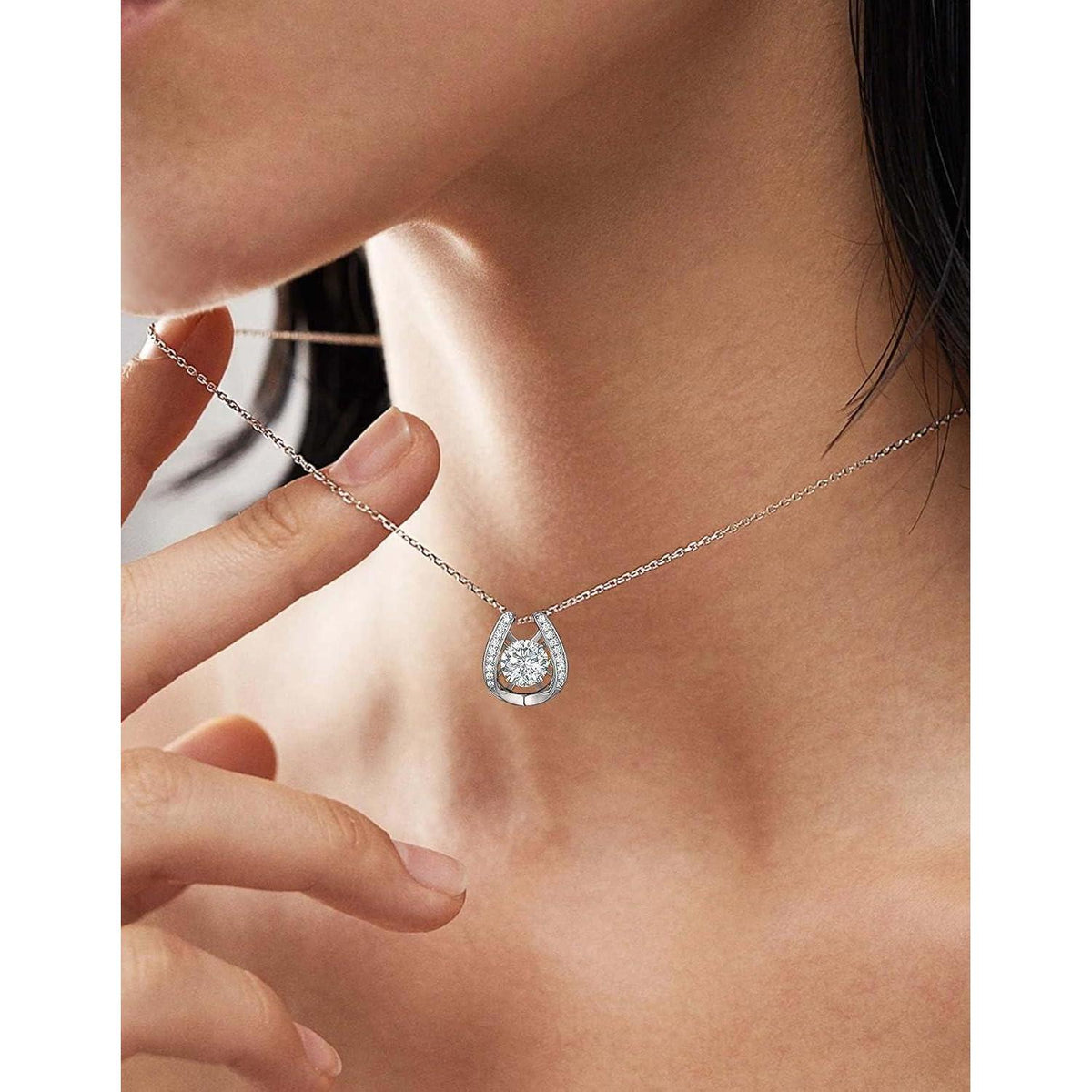 Moissanit Tanz Halskette Damen Silber 925 Hufeisen Glücksbringer Geschenk