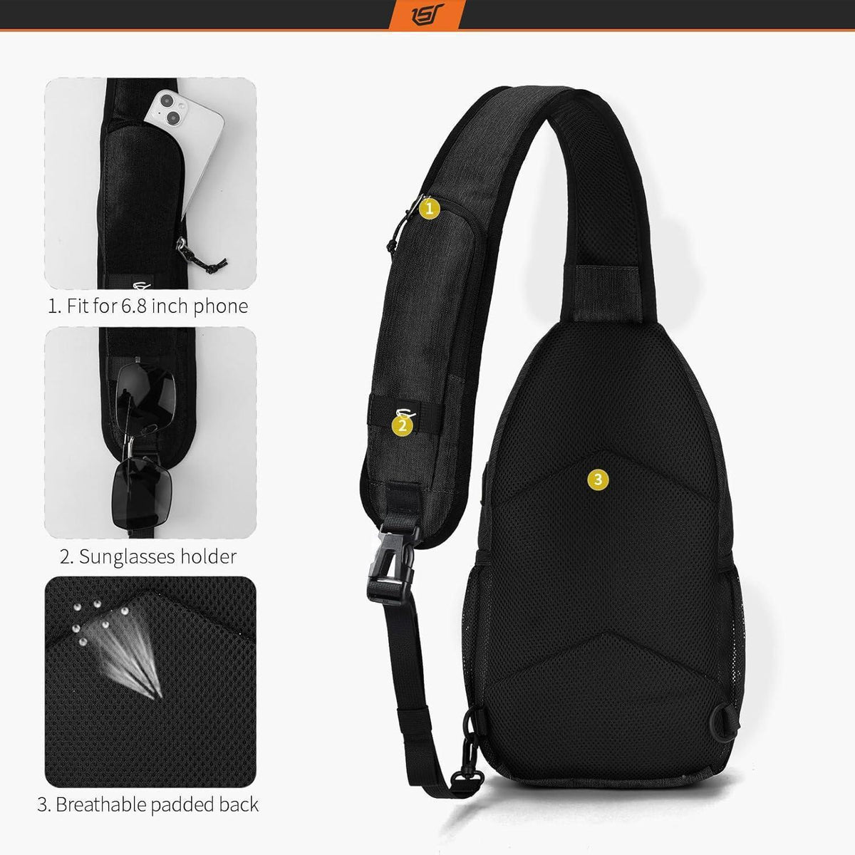 Leichte wasserfeste Sling Bag mit Kopfhörerloch für Damen & Herren