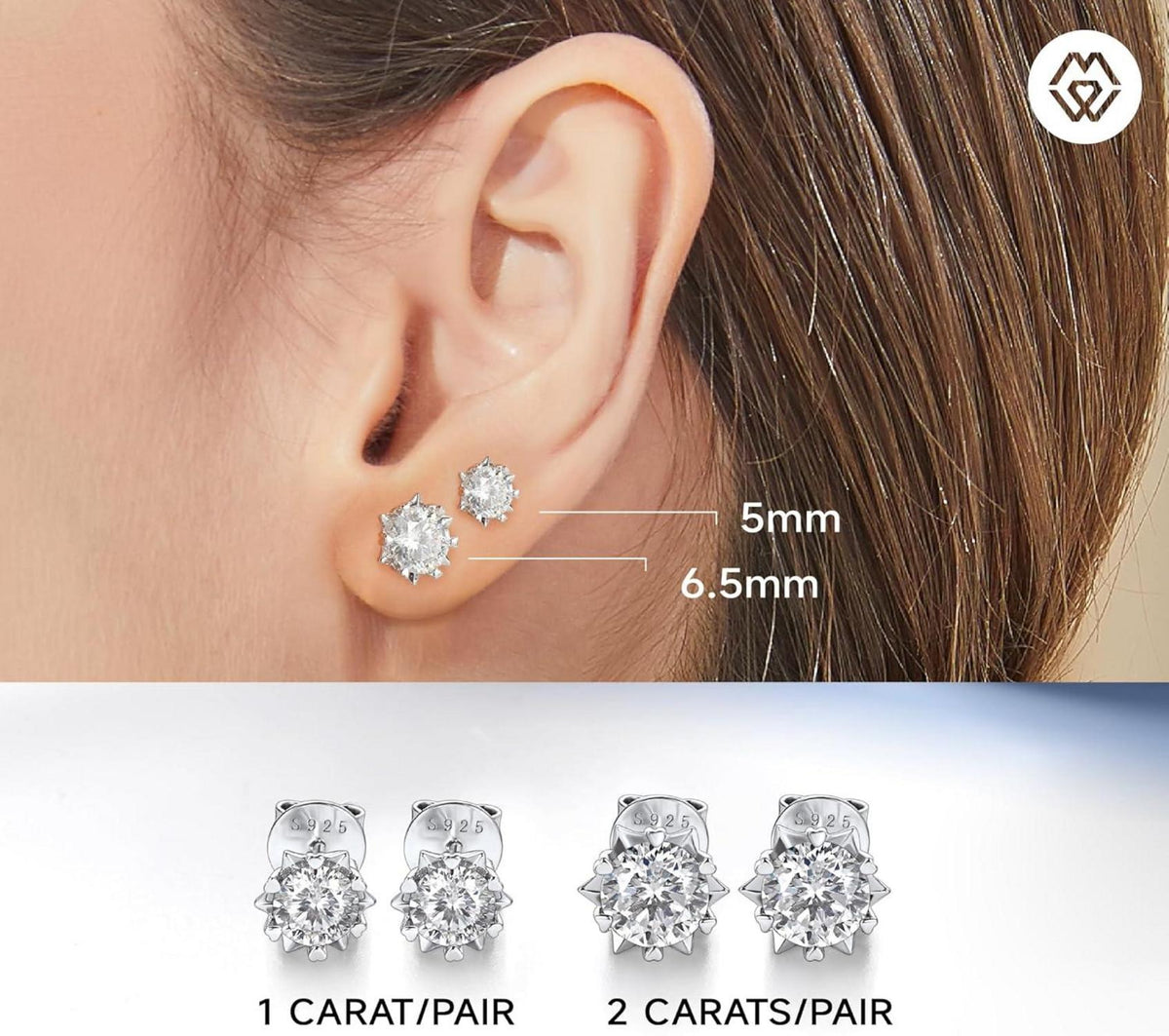 MomentWish Moissanite Ohrringe Silber 925 Valentin Geschenk 1-4 Karat Hypoallergen