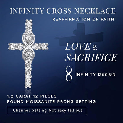 Kreuz Kette Moissanite Anhänger Silber 925 1,2 Karat Infinity Design