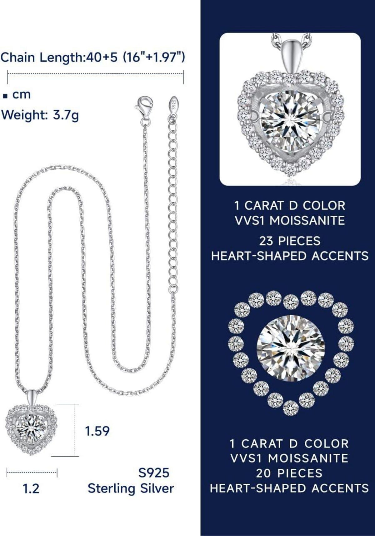 Moissanite Herz Halskette Damen 925 Silber Anhänger Geschenk