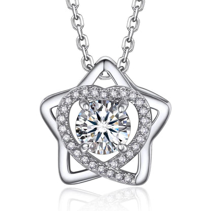 Moissanite Halskette Damen Silber 925 mit Herz & Stern Anhänger