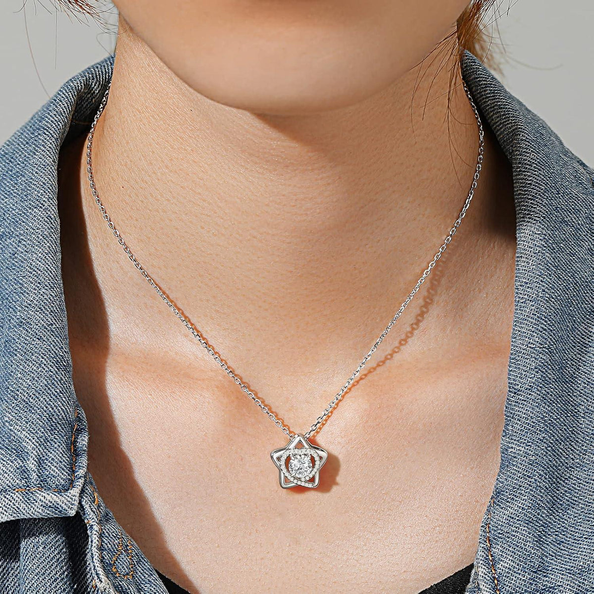 Moissanite Halskette Damen Silber 925 mit Herz & Stern Anhänger