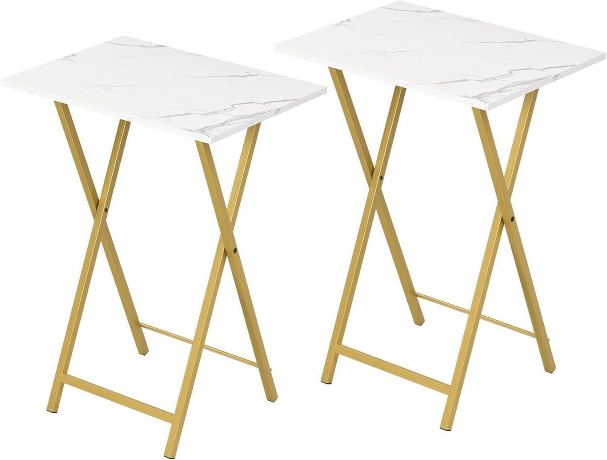 Klappbarer Beistelltisch im Industriestil 2er Set Marmor Gold