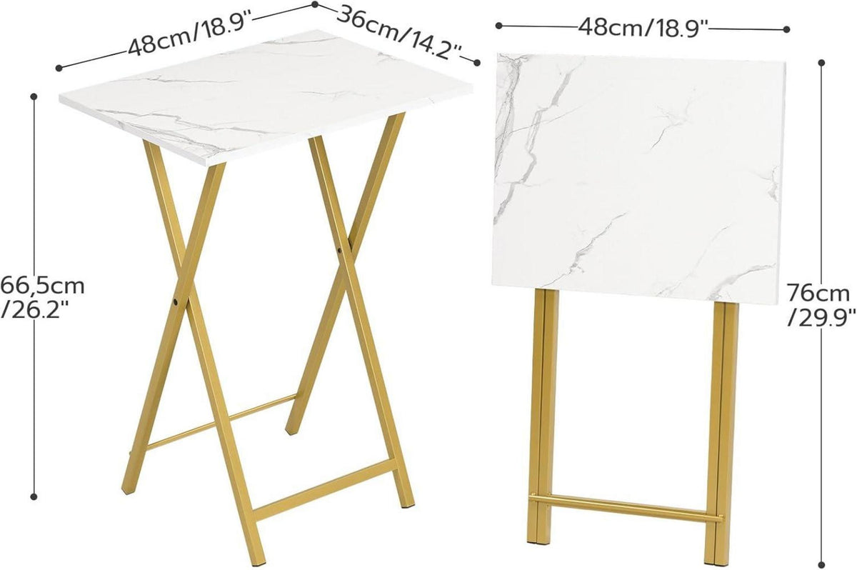 Klappbarer Beistelltisch im Industriestil 2er Set Marmor Gold