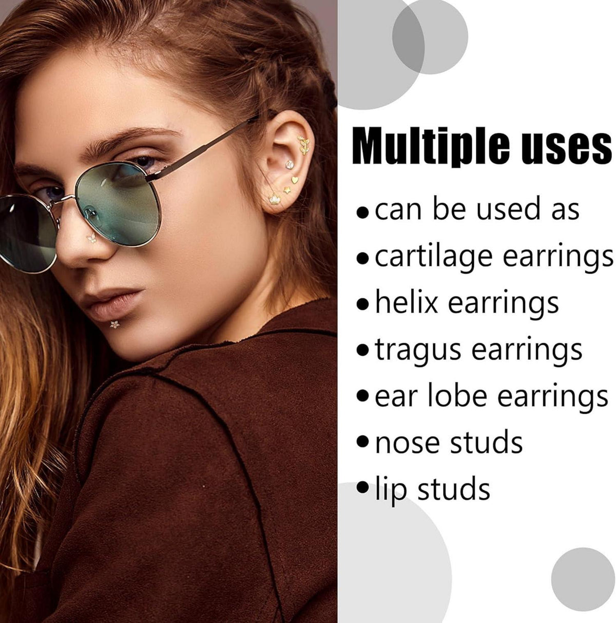 16G Chirurgenstahl Helix Piercing Set CZ Herz Stern Mond Blatt Tragus Conch