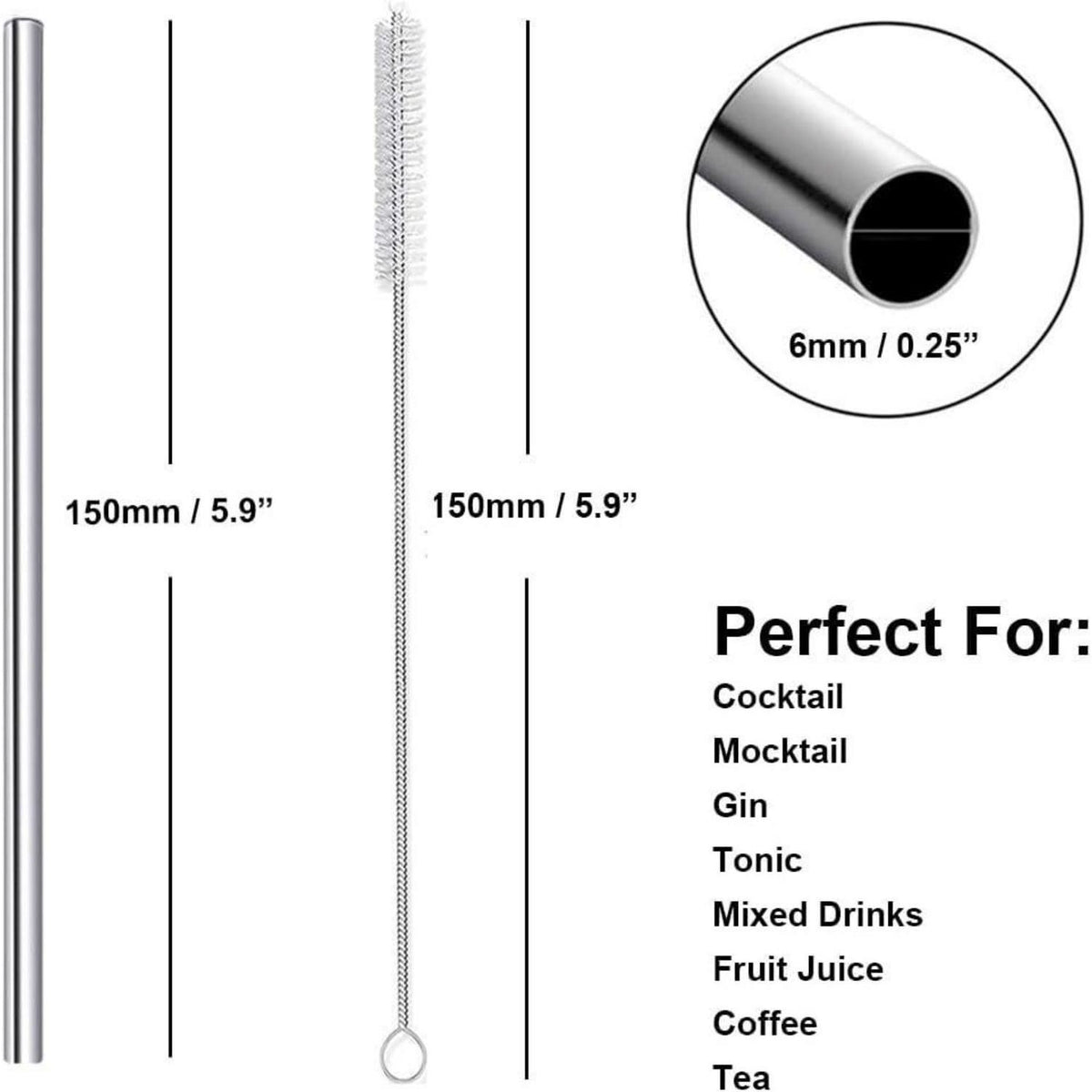 Edelstahl Strohhalme Set – Wiederverwendbar, Kurz, 8er Pack