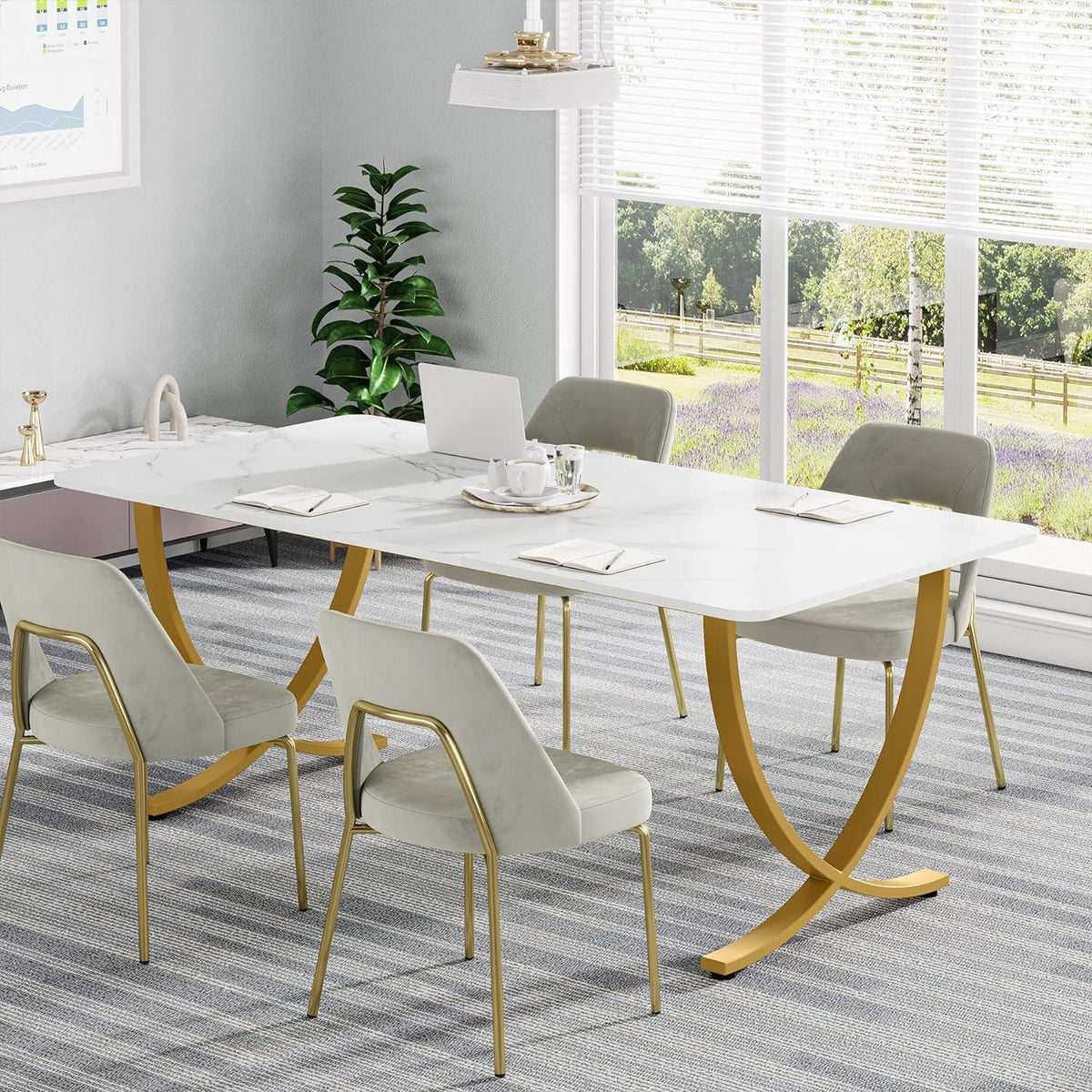 Moderner Schreibtisch Weiß & Gold | 160x80cm | PC-Tisch für Home Office