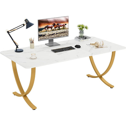 Moderner Schreibtisch Weiß & Gold | 160x80cm | PC-Tisch für Home Office