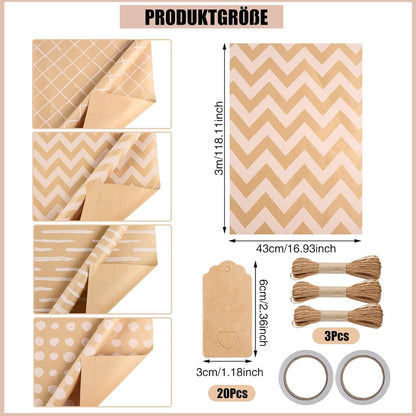 Geschenkpapier Rolle 4er Set Kraftpapier 43x300cm Hochzeit