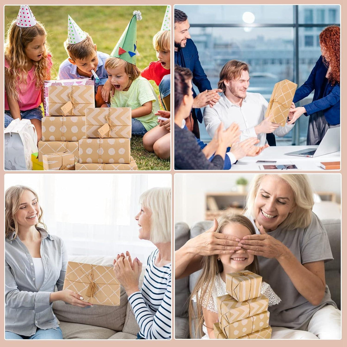 Geschenkpapier Set 4 Rollen Kraftpapier Hochzeit Weihnachten Taufe