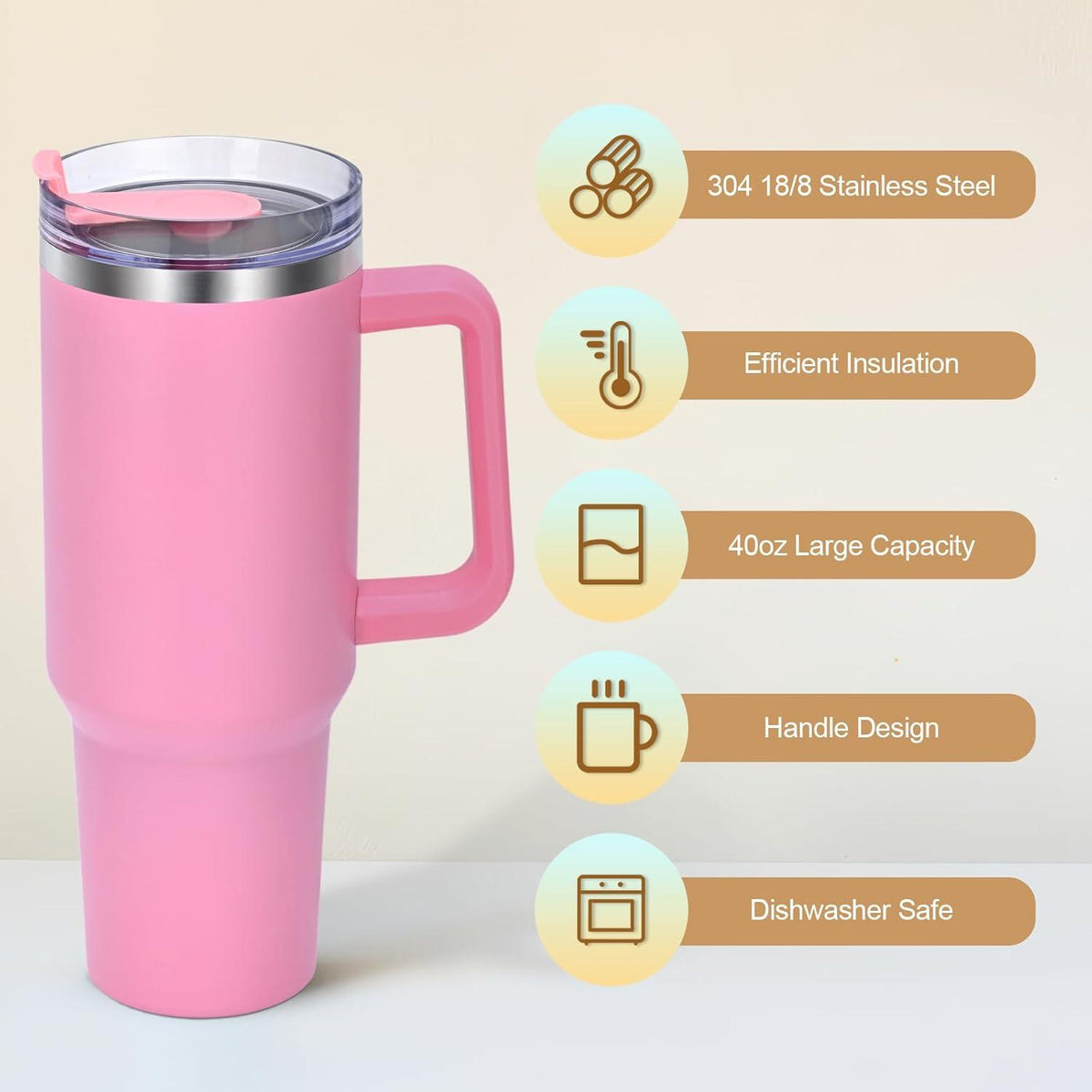 Livole 40oz Thermobecher mit Strohhalm, Vakuum Isolierung, für Unterwegs, Rosa