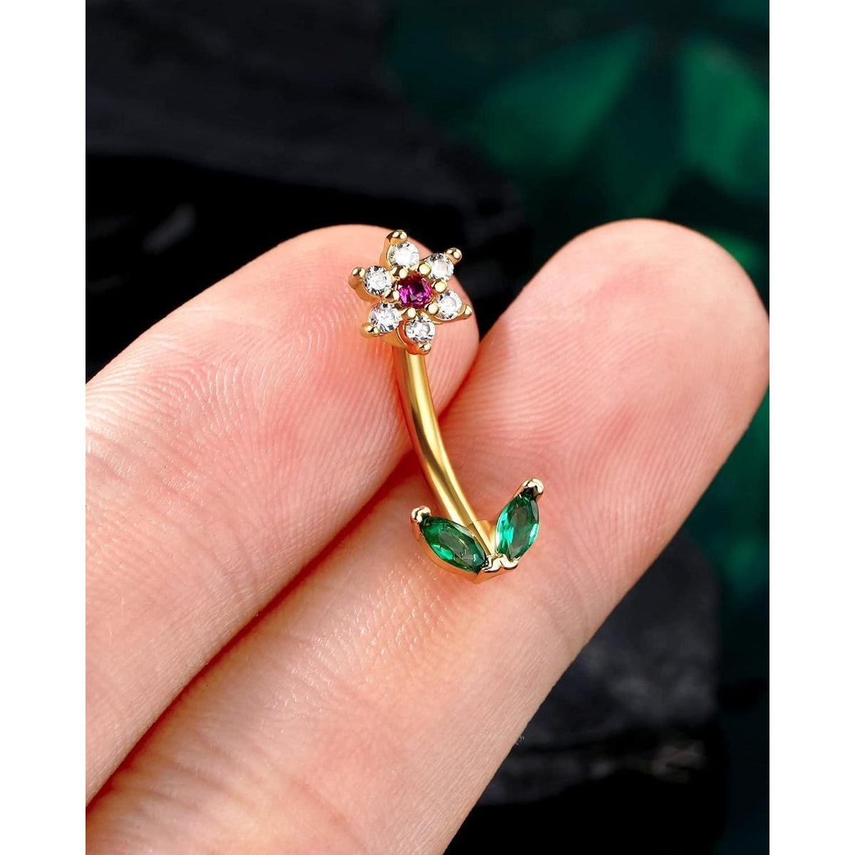 Chirurgenstahl Piercing Schmuck 16G mit Blumen & Blättern, Gold