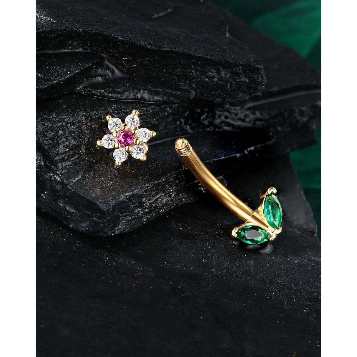 Chirurgenstahl Piercing Schmuck 16G mit Blumen & Blättern, Gold