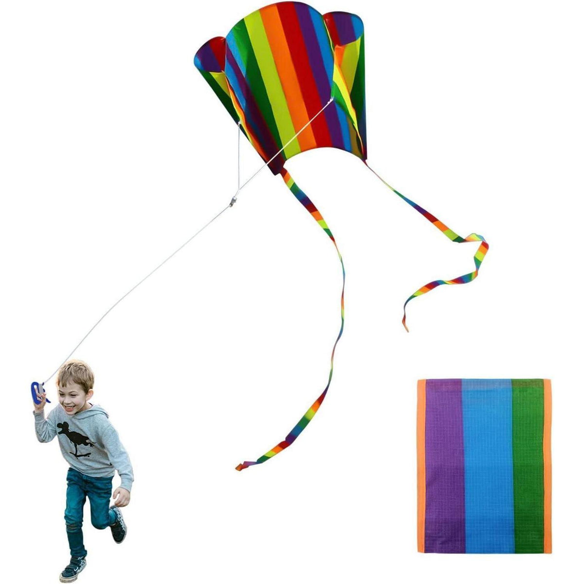 Regenbogen Drachen für Kinder, einfacher Flieger mit langem Schwanz