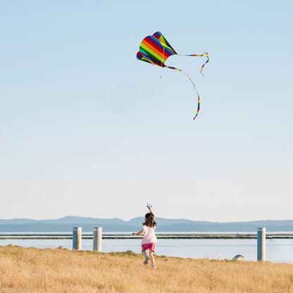 Regenbogen Drachen für Kinder, einfacher Flieger mit langem Schwanz