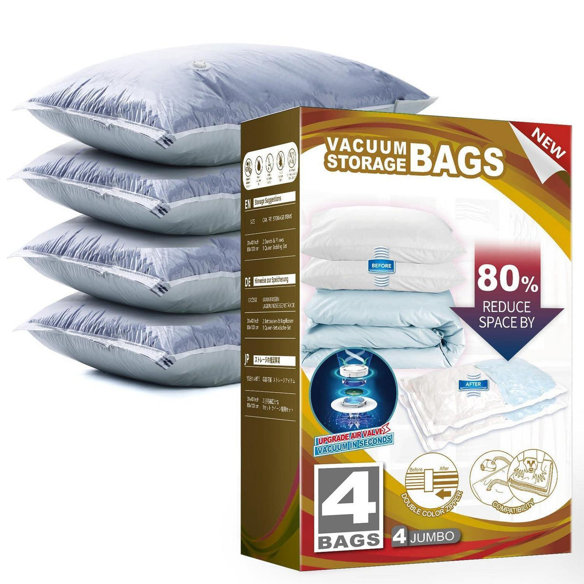 Vakuumbeutel Jumbo XXL – 4er Set für Bettwäsche & Kleidung