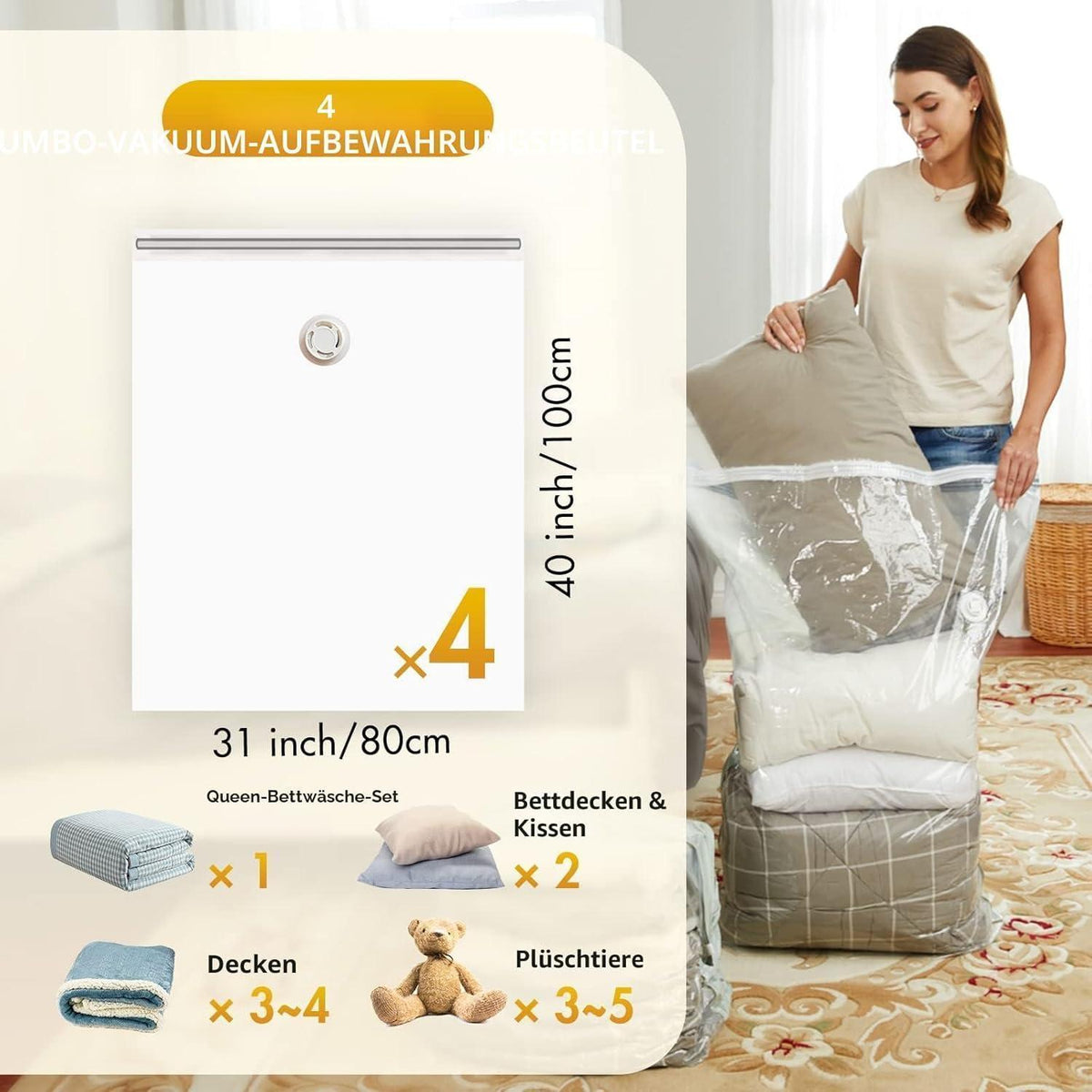 Vakuumbeutel Jumbo XXL – 4er Set für Bettwäsche & Kleidung