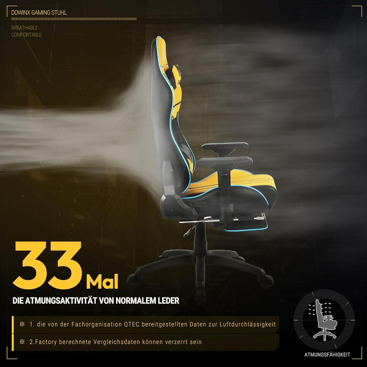 Dowinx Gaming Stuhl Bürostuhl PU Leder 4D Armlehnen Gelb