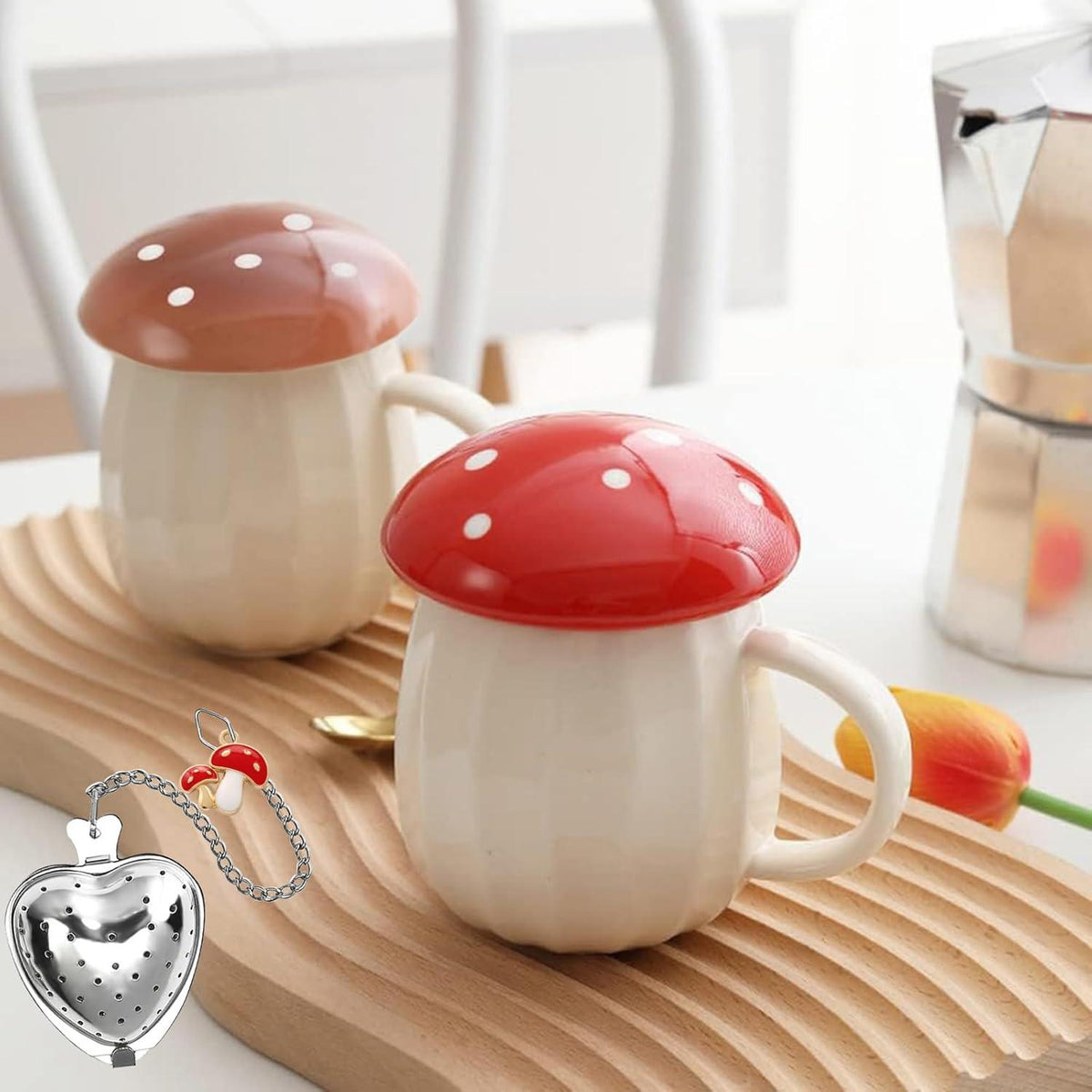 Kawaii Pilztasse mit Deckel Geschenk Mädchen Frauen