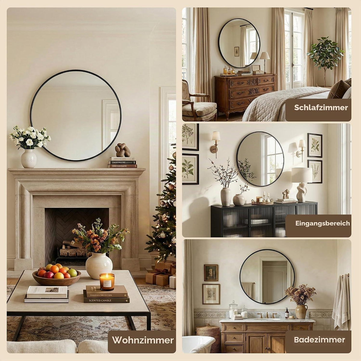 Runder Wandspiegel 75cm Schwarz – Modern & Elegant