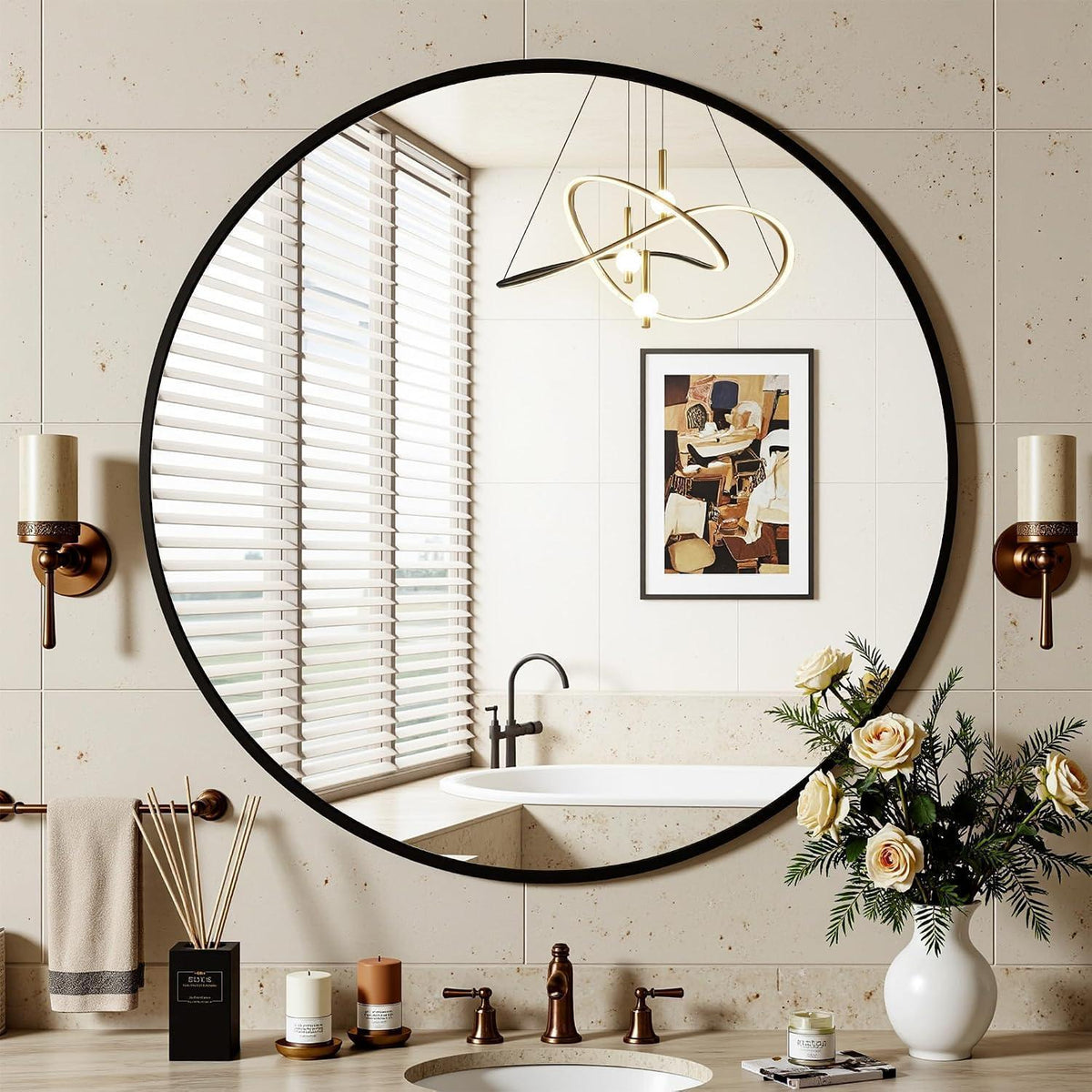 Runder Wandspiegel Schwarz 60cm – Moderner Deko Spiegel für Bad & Wohnzimmer