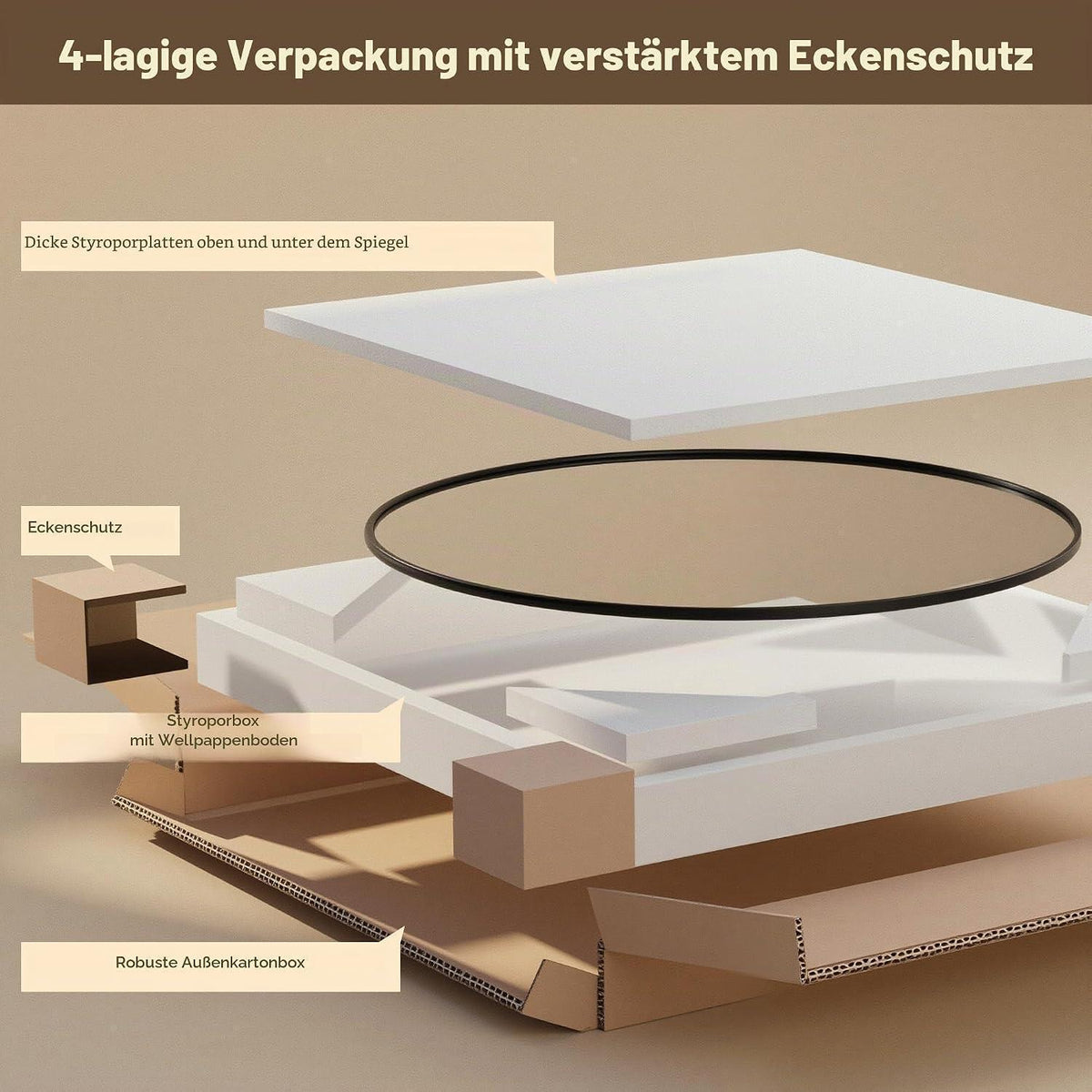 Runder Wandspiegel Schwarz 60cm – Moderner Deko Spiegel für Bad & Wohnzimmer