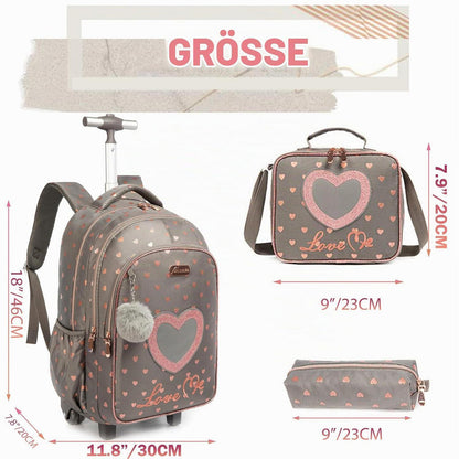 Schultrolley für Mädchen mit Rollen – Grau-liebe