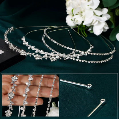 Braut Haarreif Set Perlen Strass Blumen Hochzeit Haarschmuck