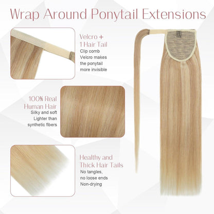 Echthaar Pferdeschwanzverlängerung 45cm #18/613 Aschblond