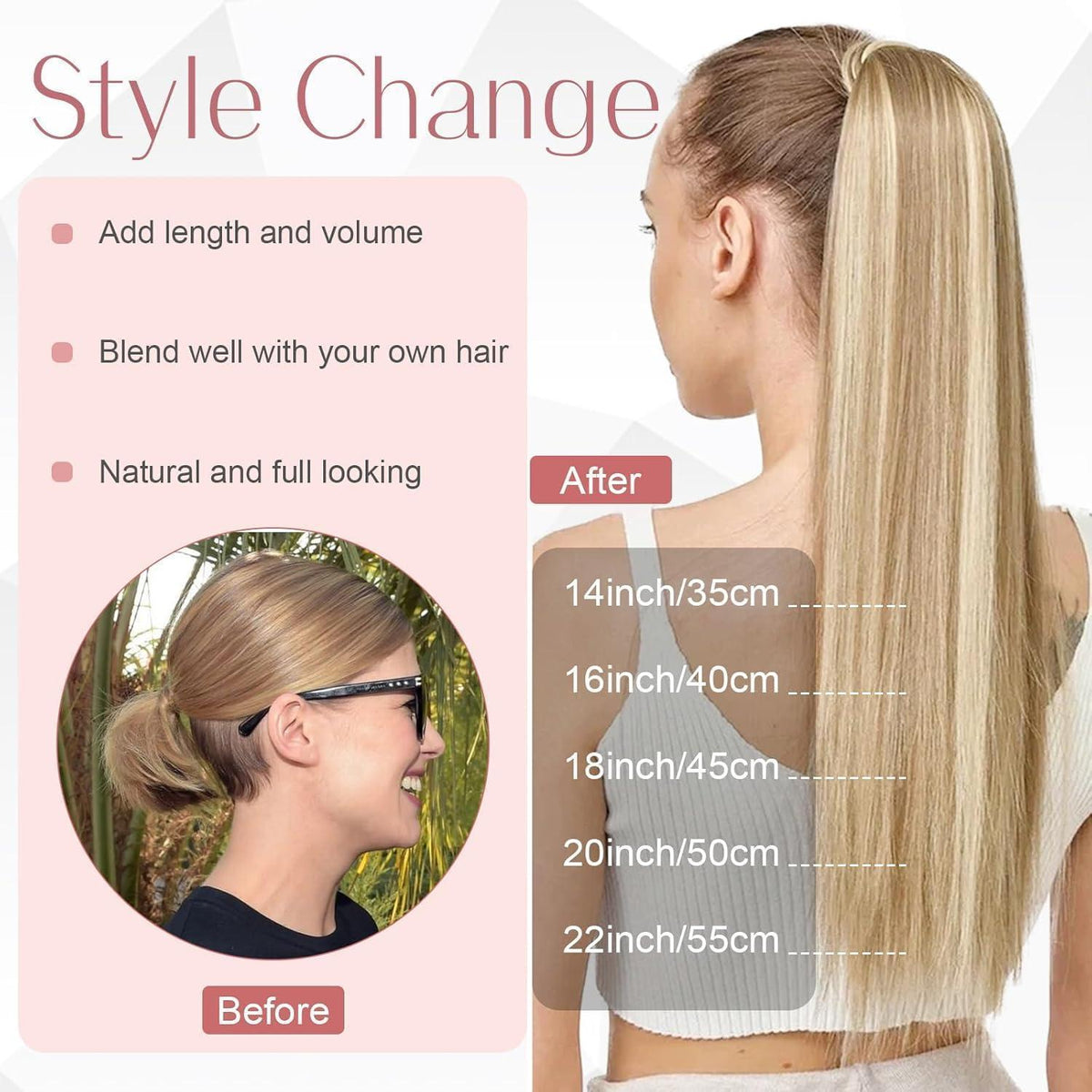 Echthaar Pferdeschwanzverlängerung 45cm #18/613 Aschblond