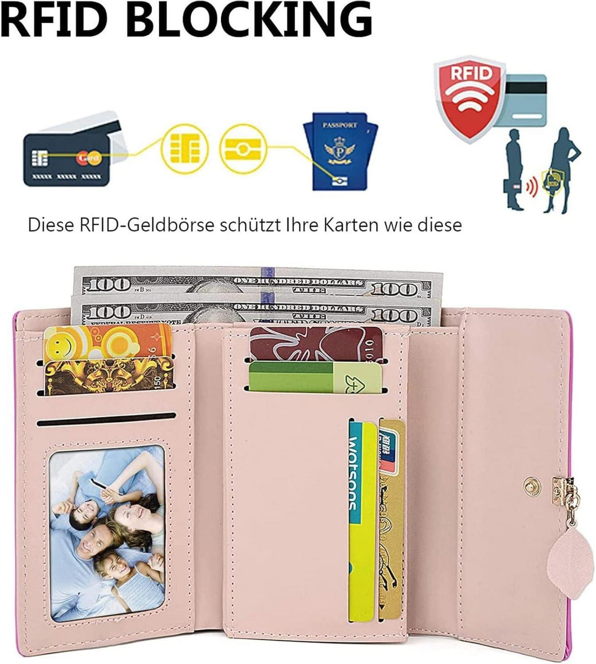 ANYWN Damen Geldbörse Portemonnaie Leder mit vielen Fächern