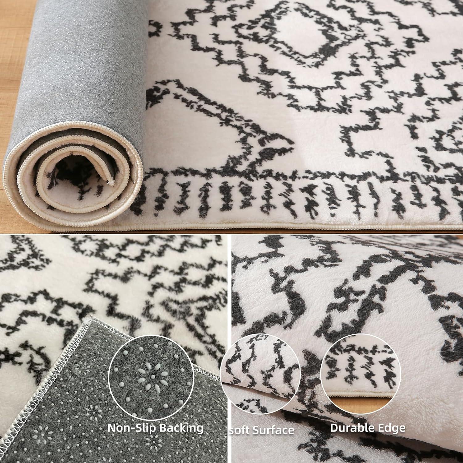 Großer Beige Kurzflorteppich Weiß Elfenbein/Schwarz 200x300cm