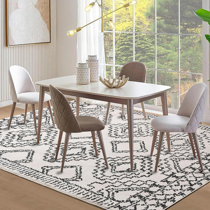 Großer Moderner Beiger Kurzflor Teppich 200x300cm Elfenbein/Schwarz