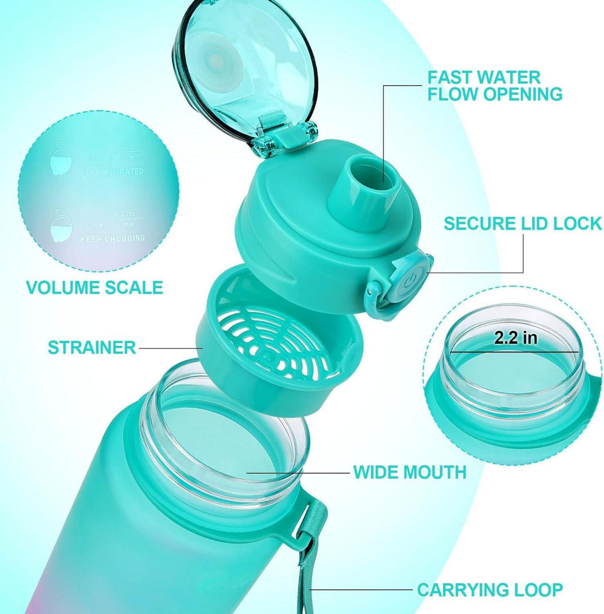 Sport Trinkflasche 1L BPA freie Wasserflasche auslaufsicher für