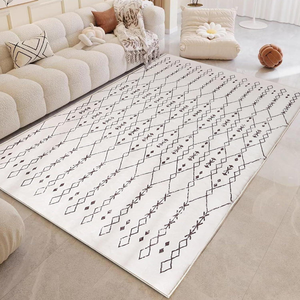 Großer Abstrakter Teppich 160 * 200cm Beige/Elfenbein