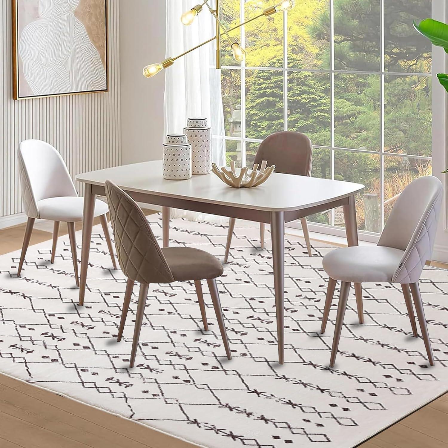 Großer Teppich Abstraktes Design Weiß 160x200cm Beige/Elfenbein