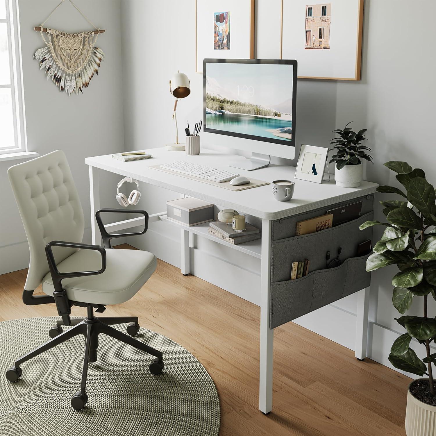 CubiCubi Schreibtisch 96x40 cm Weiß Stabil & Robust