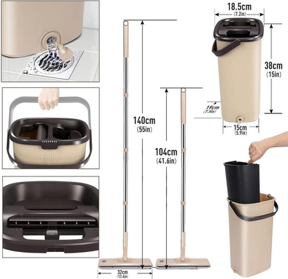 Bodenwischer Set mit Eimer 6 Mikrofaser Pads 360° drehbarer Mopp