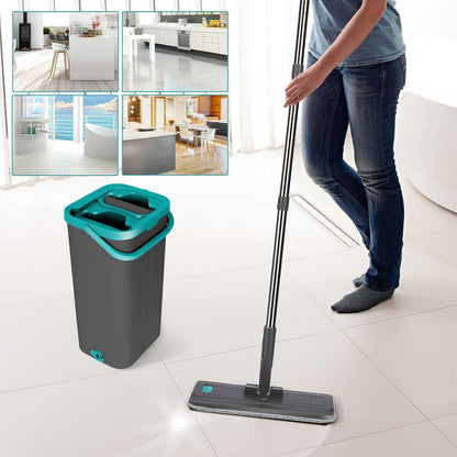 Masthome Bodenwischer Eimer Set Flacher Mopp Edelstahl Griff 6 Mikrofaser