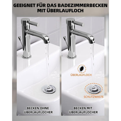 Waschbecken Ablaufgarnitur mit Zugstange und Überlauf 1 1/4 Zoll