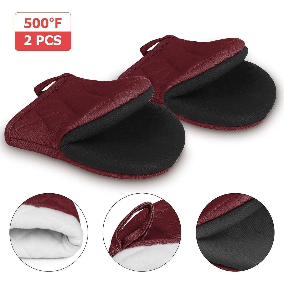 Hitzebeständige Ofenhandschuhe Dunkelrot - Set mit 2