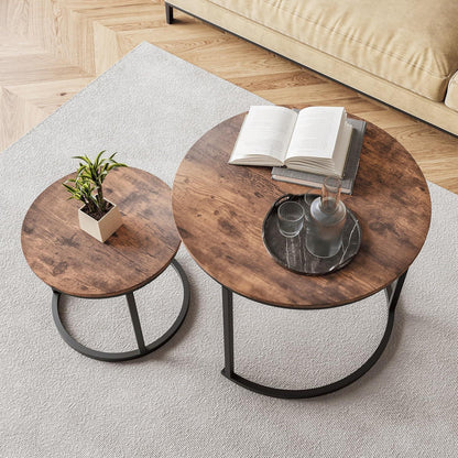 Runder Couchtisch 2er-Set, Metallrahmen, Braun
