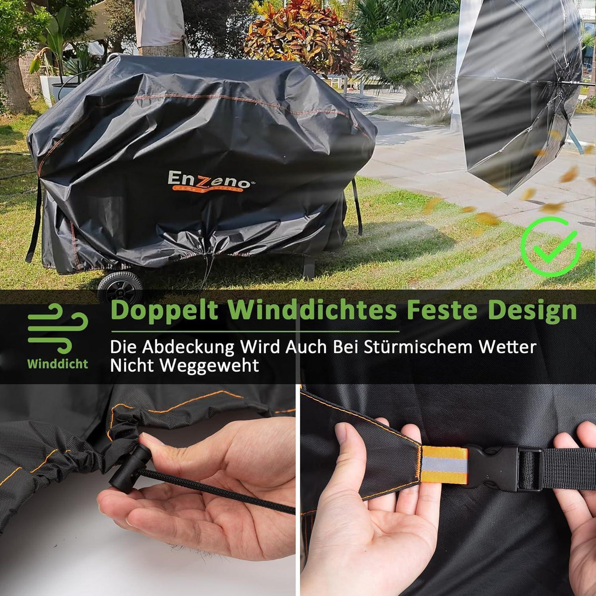 Wetterfeste Grillabdeckung für Gasgrills, 147cm, Schwarz