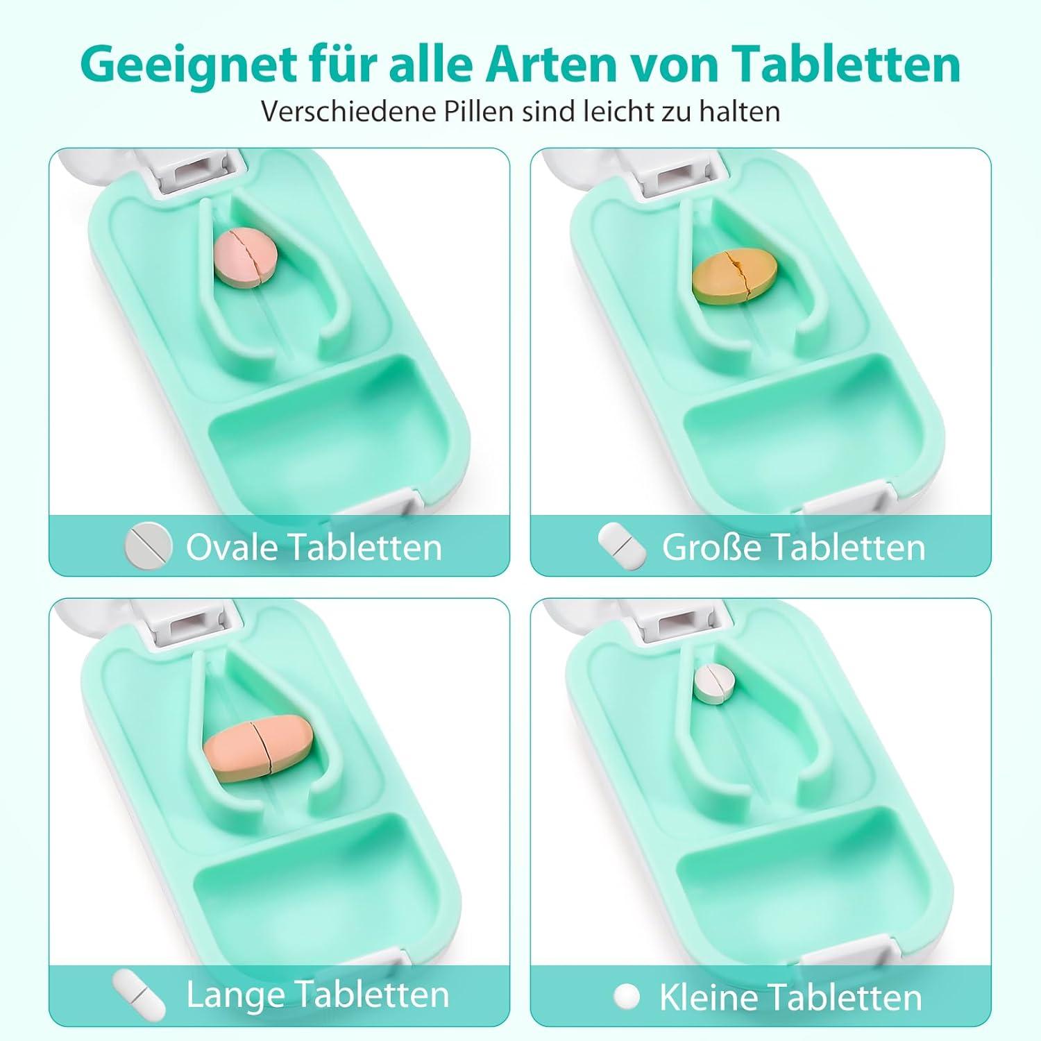 Tablettenteiler für kleine und große Tabletten mit Stauraum