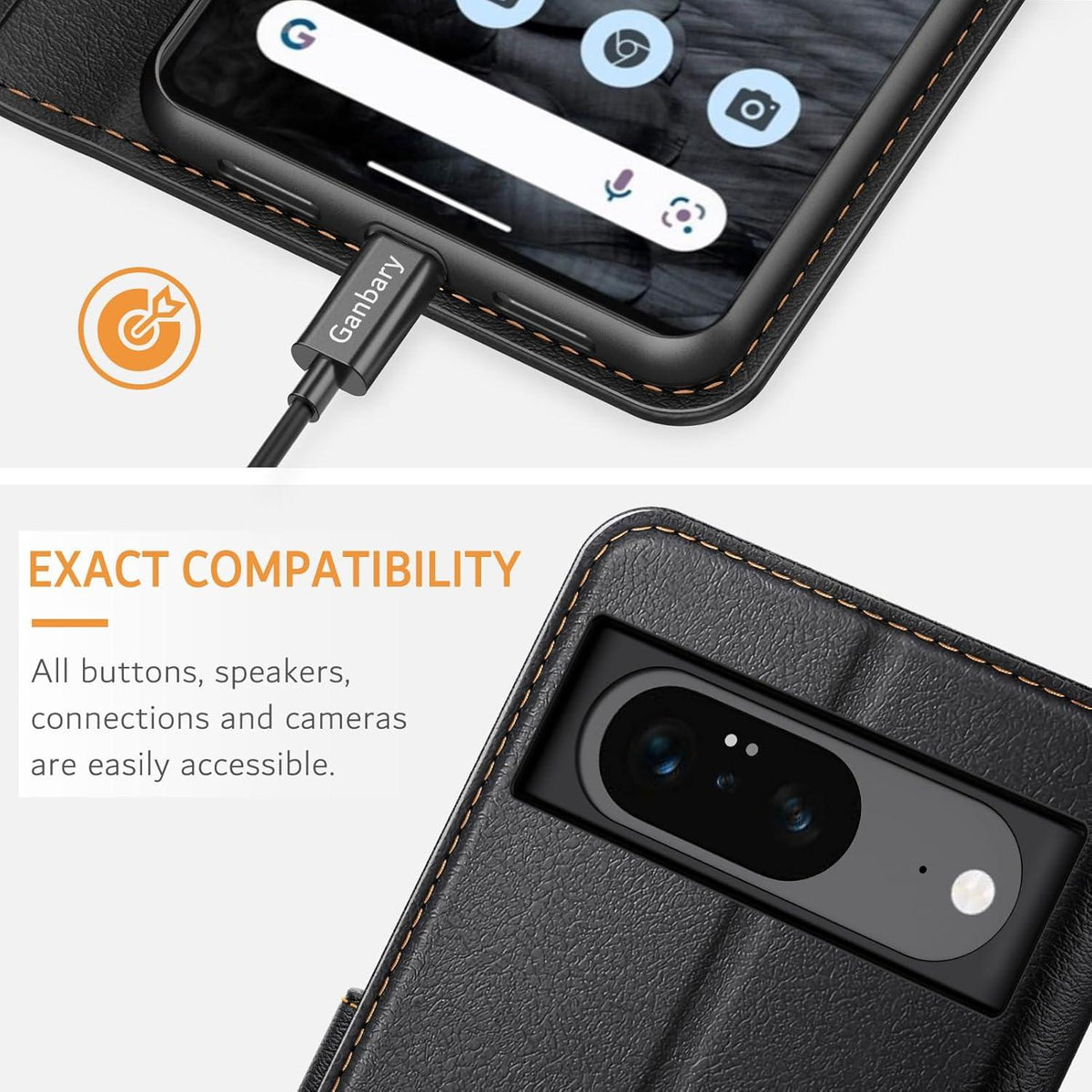 Leder Handyhülle für Google Pixel 8 mit Kartenfächern und Ständer, Schwarz